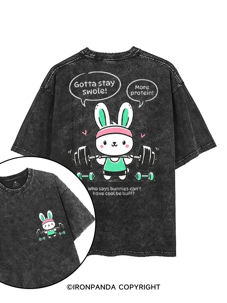 WHO SAYS BUNNIES CAN'T HAVE COOL BE BUFF printed Gym Shirt