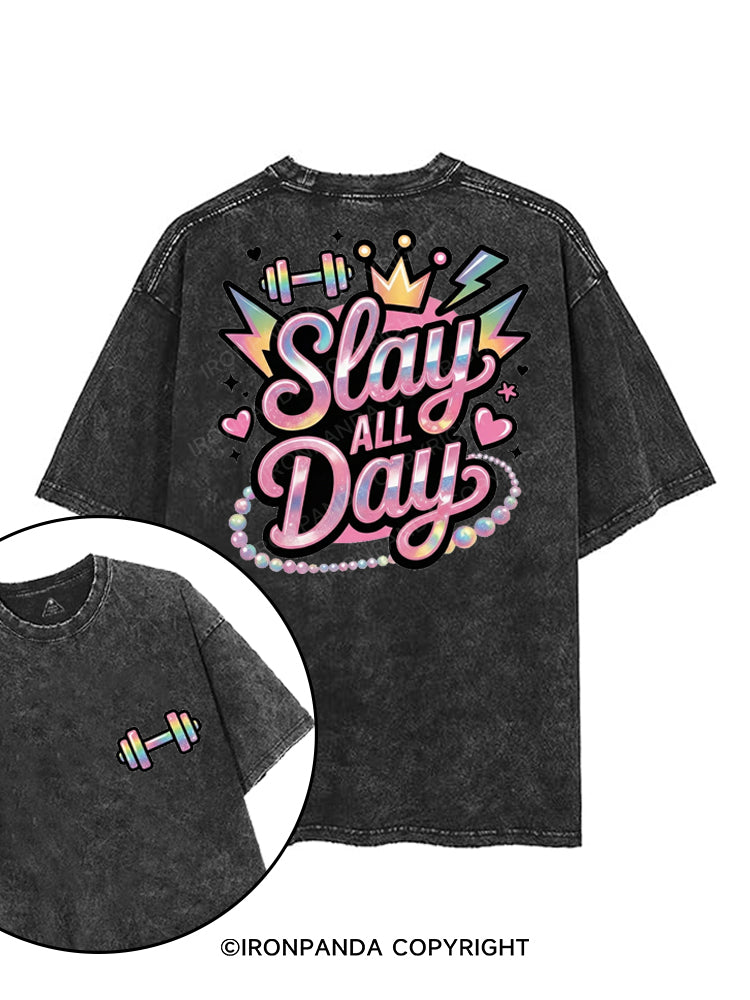 SLAY ALL DAY printed Gym Shirt