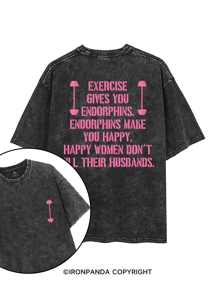 EXERCISE GIVES YOU ENDORPHINS PINK printed Gym Shirt