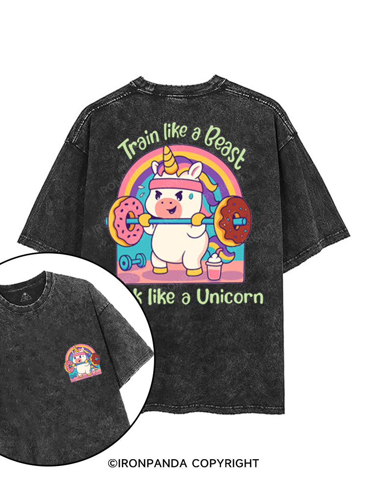 TRAIN LIKE A BEAST SNACK LIKE A UNICORN printed Gym Shirt