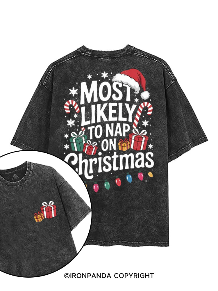MOST LIKELY TO NAP ON CHRISTMAS printed Gym Shirt