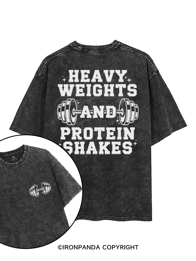 HEAVY WEIGHTS AND PROTEIN SHAKES printed Gym Shirt