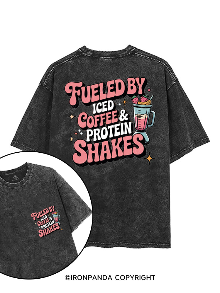 FUELED BY ICED COFFEE & PROTEIN SHAKES printed Gym Shirt