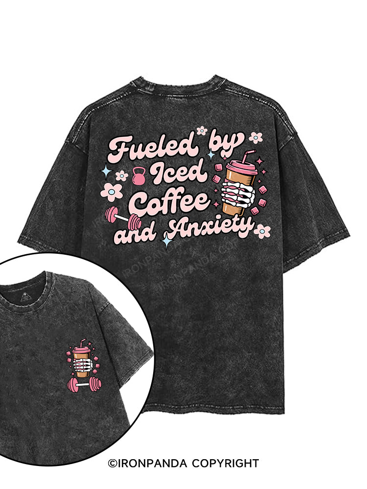 FUELED BY ICED COFFEE AND ANXIETY printed Gym Shirt