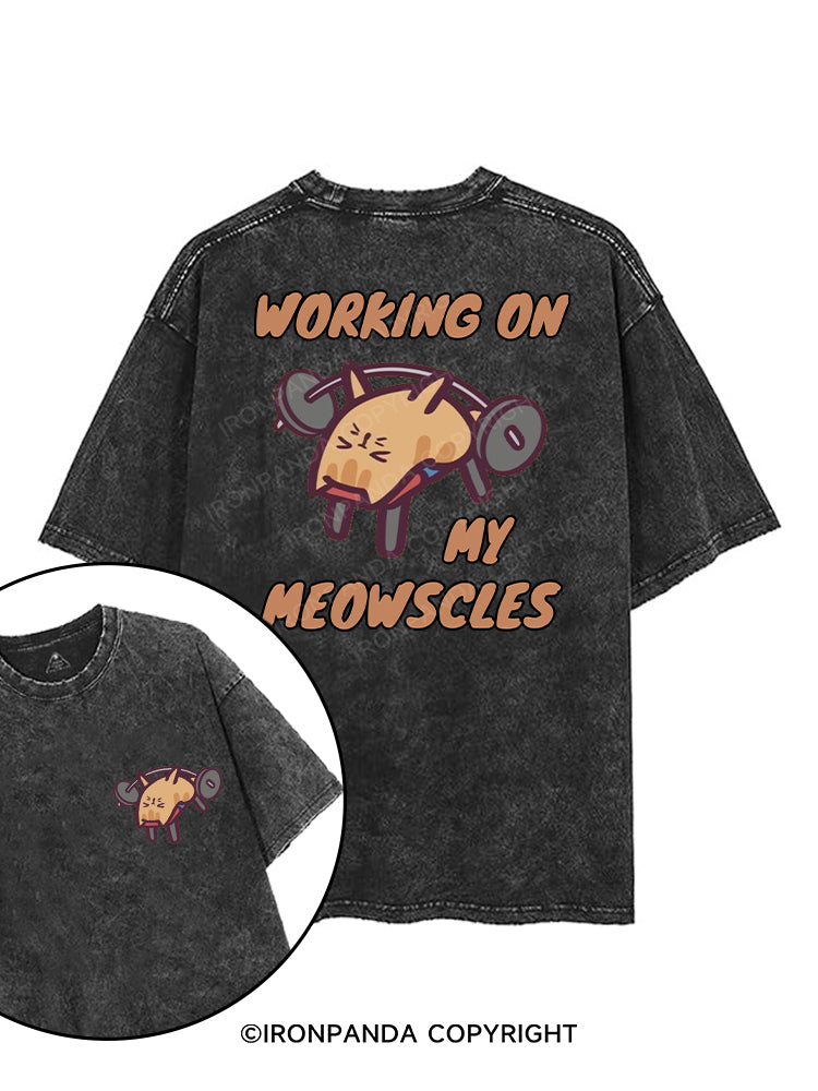 WORKING ON MY MEOWSCLES printed Gym Shirt