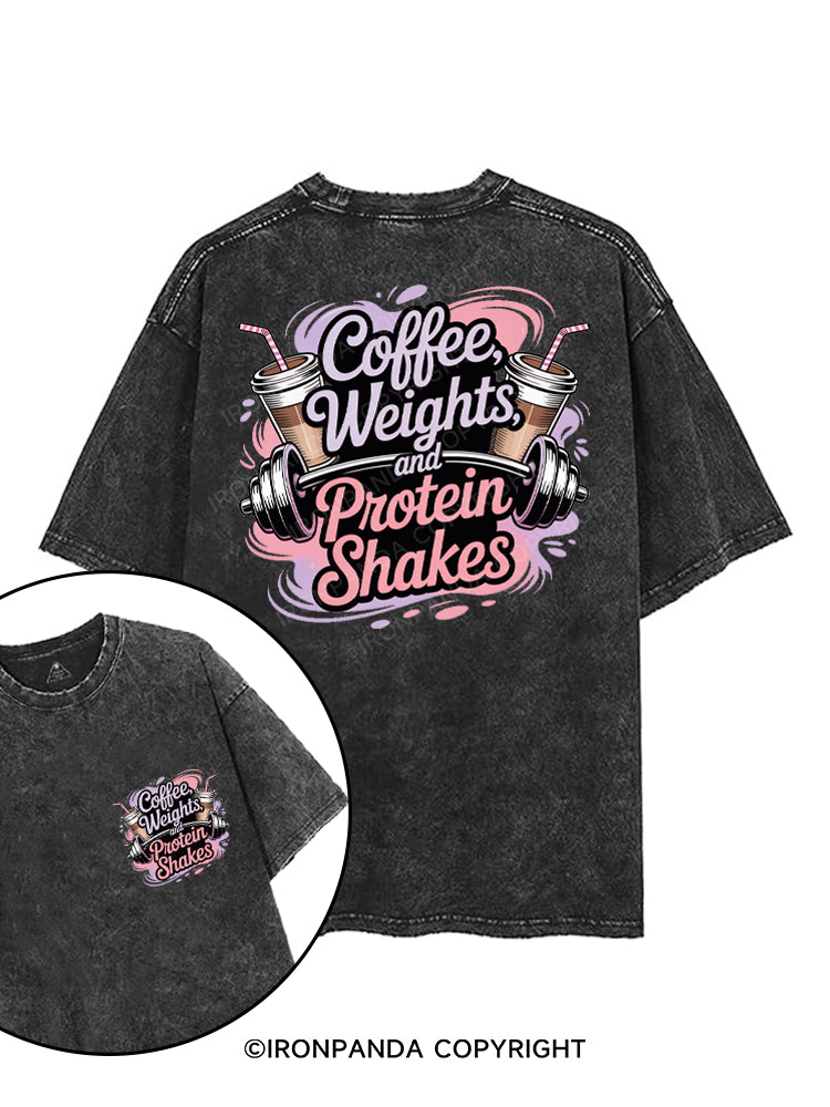 COFFEE WEIGHTS AND PROTEIN SHAKES printed Gym Shirt