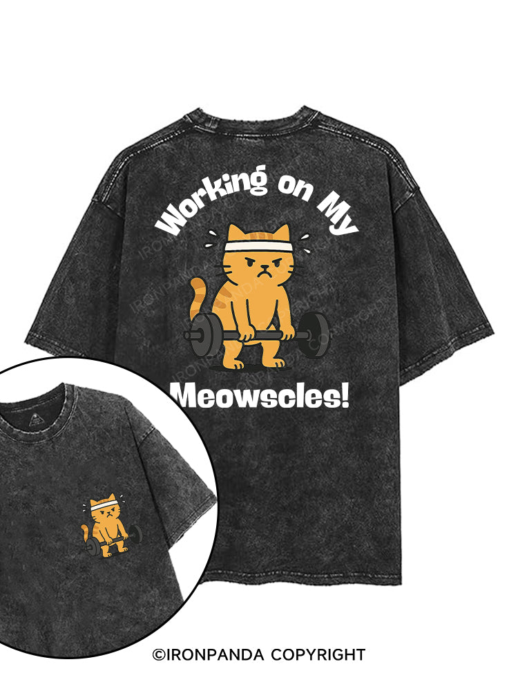 WORKING ON MY MEOWSCLES! printed Gym Shirt