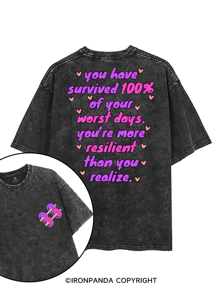 YOU HAVE SURVIVED 100% OF YOUR WORST DAYS printed Gym Shirt