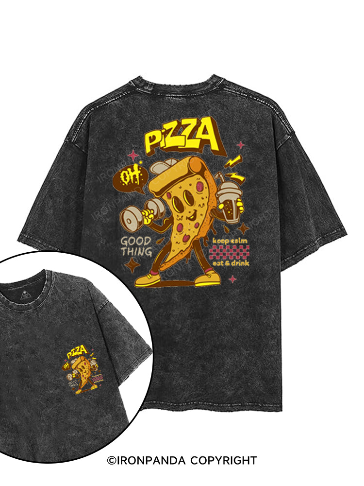 PIZZA KEEP CALM EAT & DRINK printed Gym Shirt