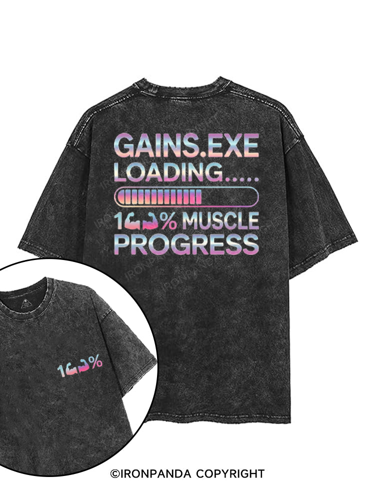 GAINS.EXE LOADING... 100% MUSCLE PROGRESS printed Gym Shirt