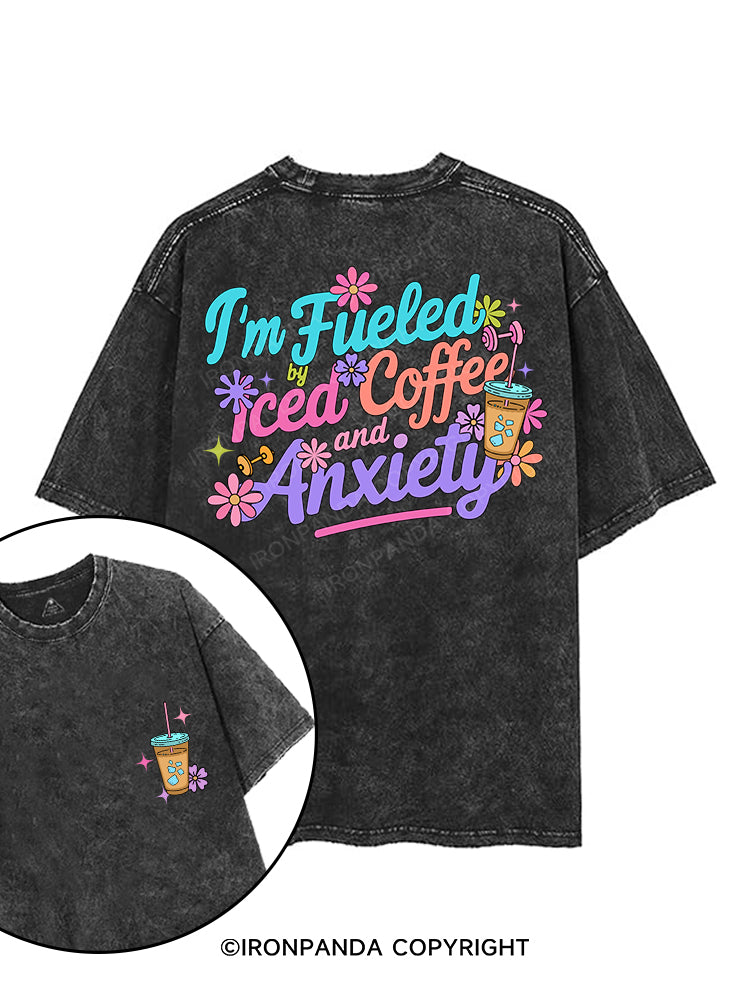 FUELED BY ICED COFFEE AND ANXIETY printed Gym Shirt