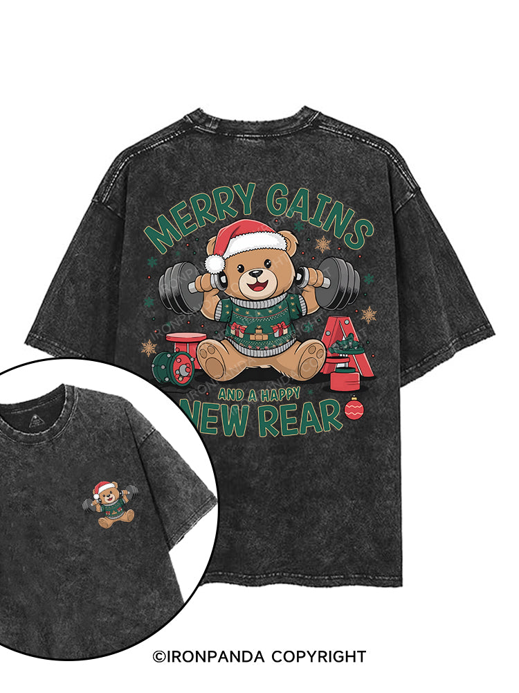 MERRY GAINS AND A HAPPY NEW REAR printed Gym Shirt