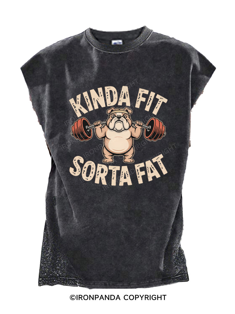 Kinda Fit Sorta Fat Funny Cute Bulldog Cut Off Tank