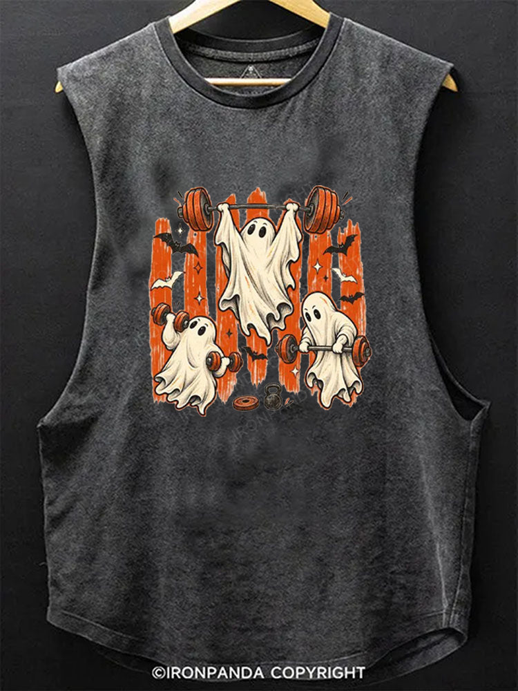 Weightlifting Ghost Spooky Workout Scoop Bottom Cotton Tank
