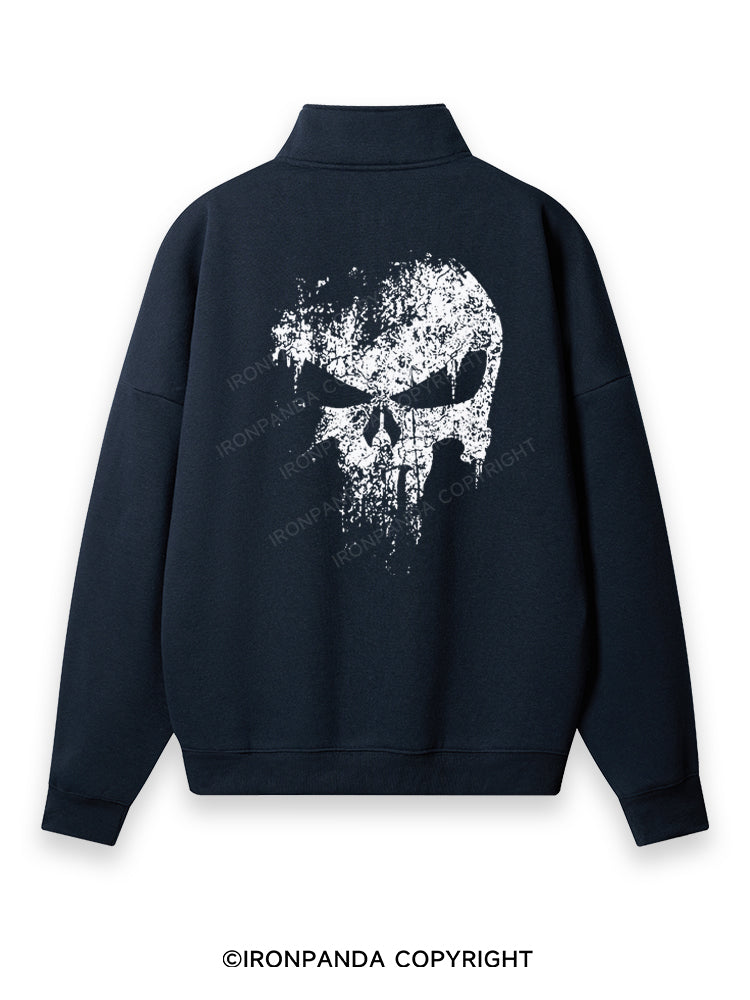 skull Back Printed Quarter-Zip Fleece Sweatshirt