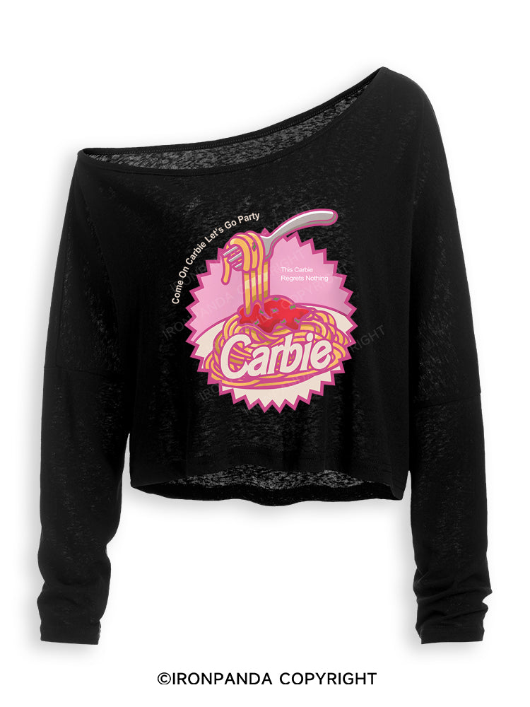 Carbie I Love Carbs Bread Pasta Pizza Off Shoulder Long Sleeve Crop Top