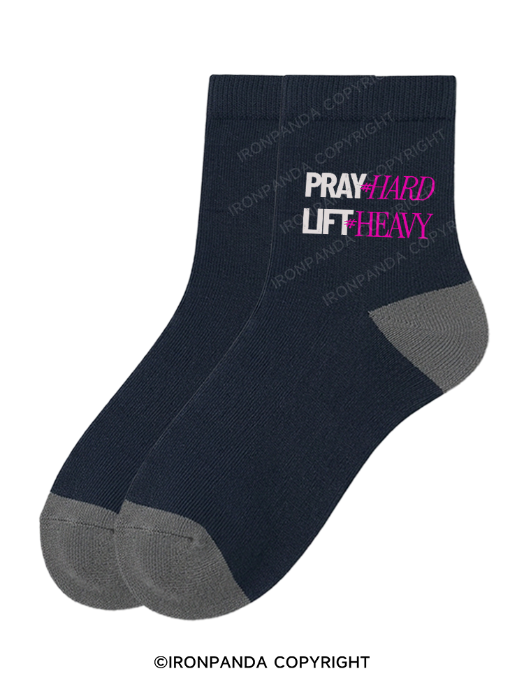 PRAY HARD # LIFT HEAVY GYM Crew Socks