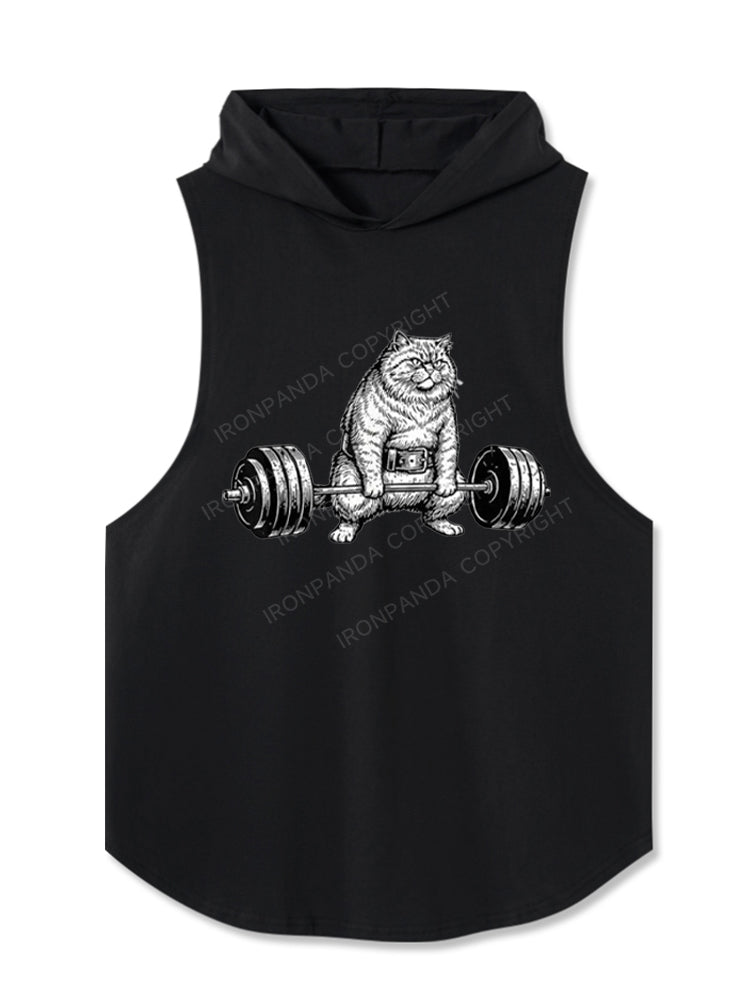 Funny Deadlift Cat Hooded Tank