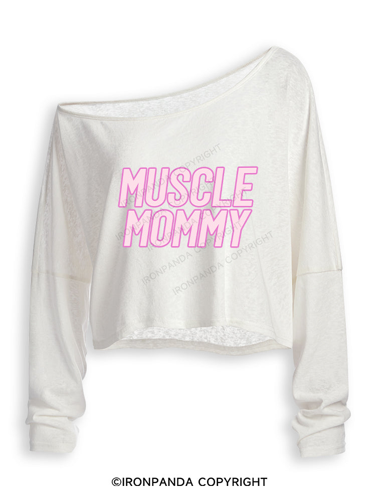 MUSCLE MOM Off Shoulder Long Sleeve Crop Top