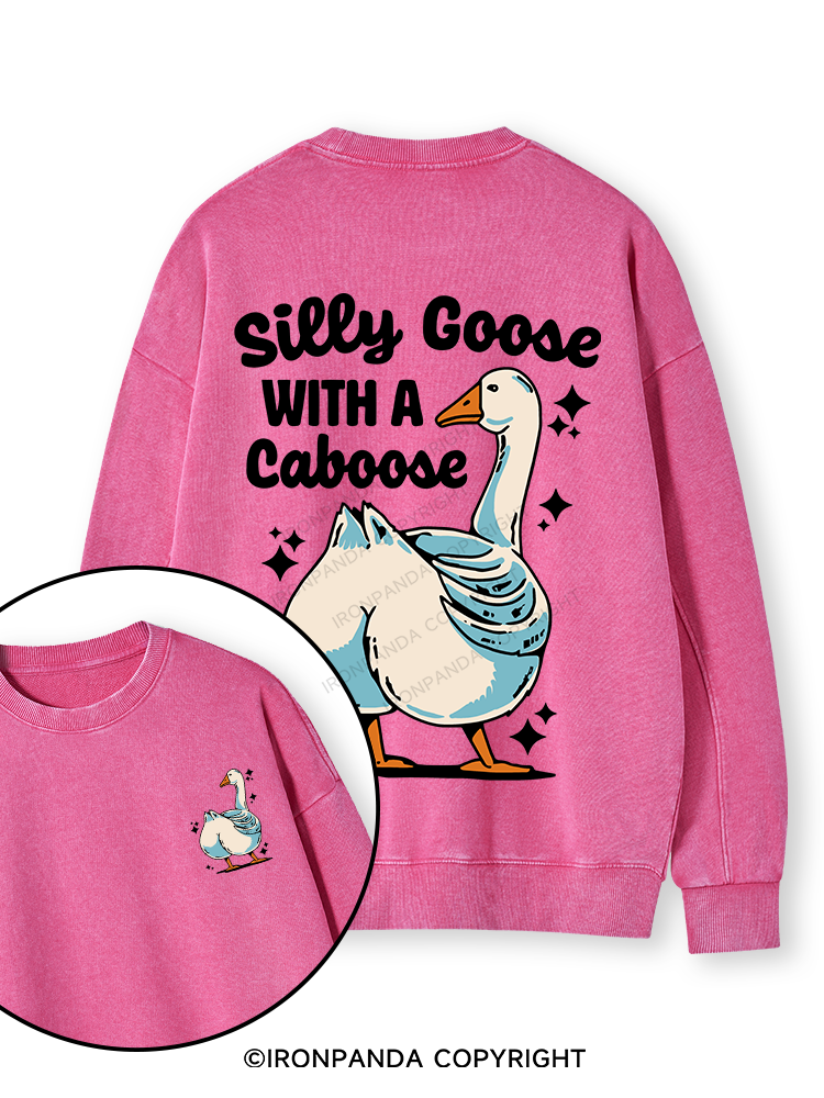 Silly Goose With A Caboose Double-Sided Printed Washed Sweatshirt
