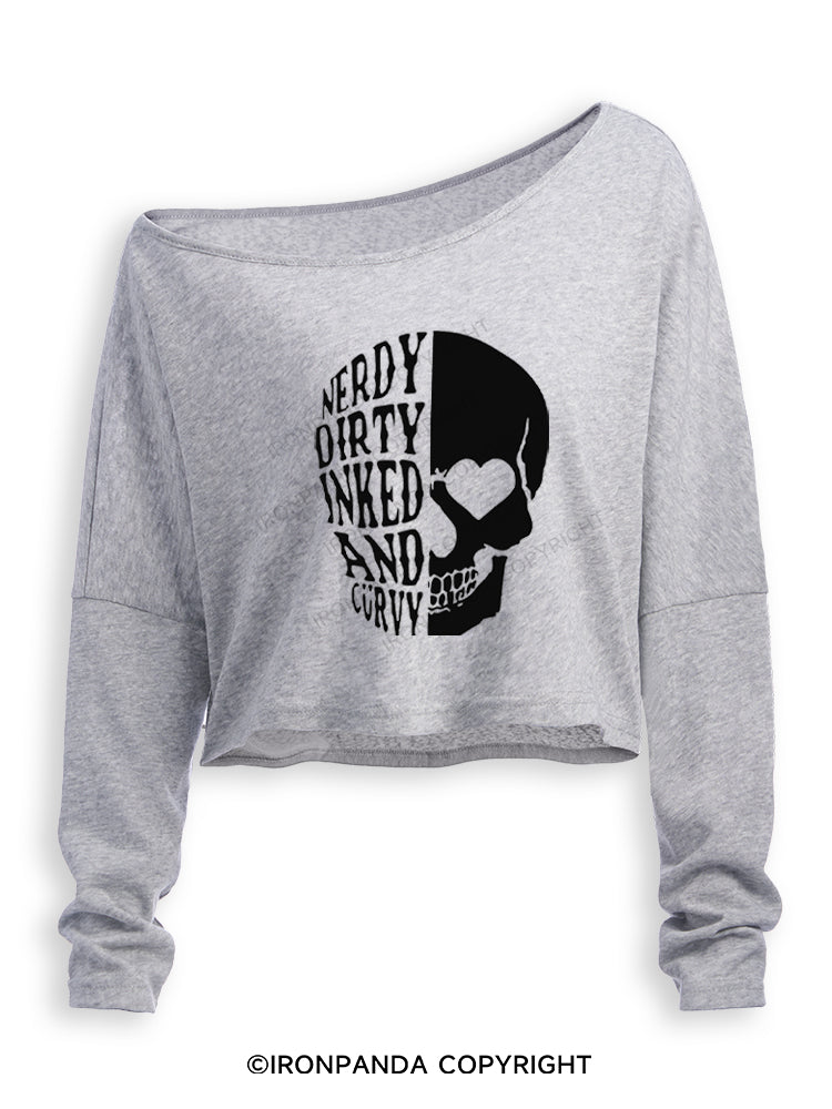 Nerdy Dirty Inked and Curvy Off Shoulder Long Sleeve Crop Top