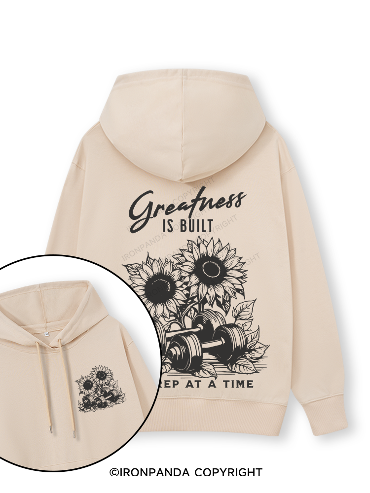 Greatness IS BUILT ONE REP AT A TIME Double-Sided Printed Classic Gym Hoodie