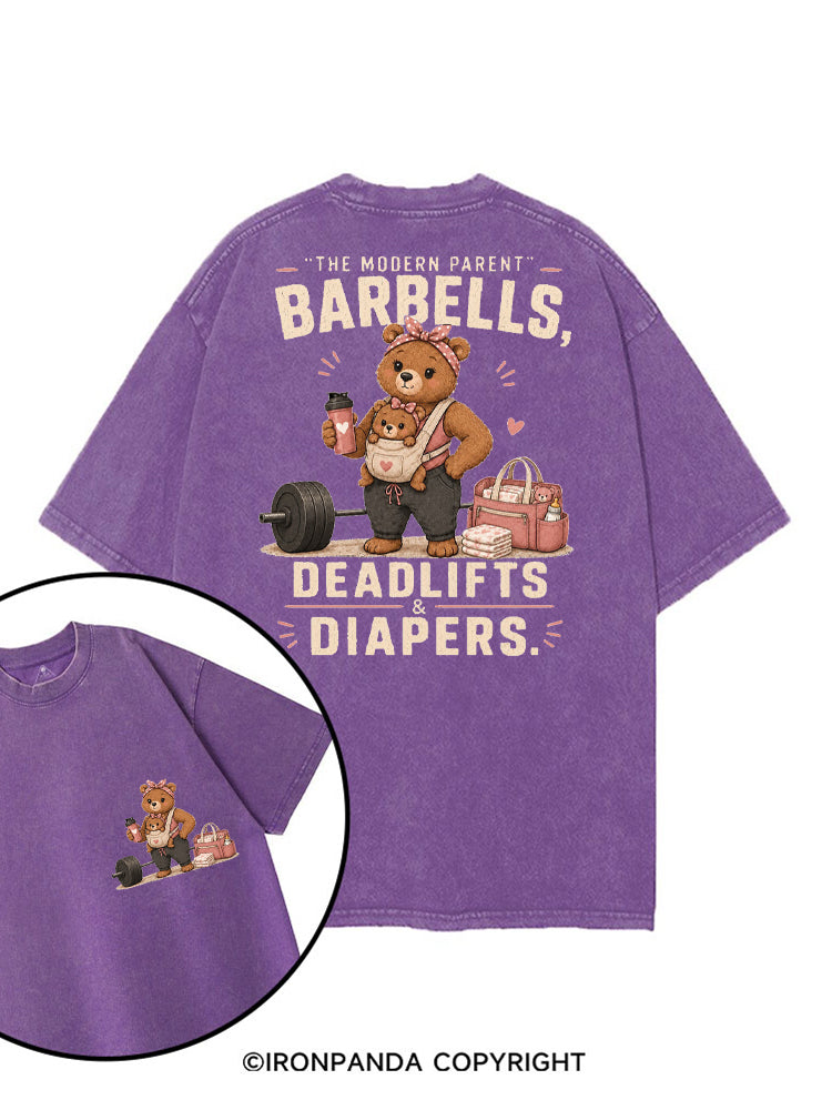THE MODERN PARENT BARBELLS DEADLIFTS & DIAPERS GYM MOM BEAR printed Gym Shirt