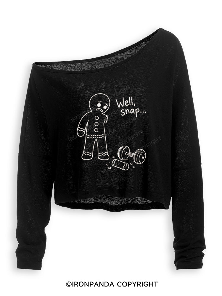 Well Snap Christmas Gingerbread Off Shoulder Long Sleeve Crop Top