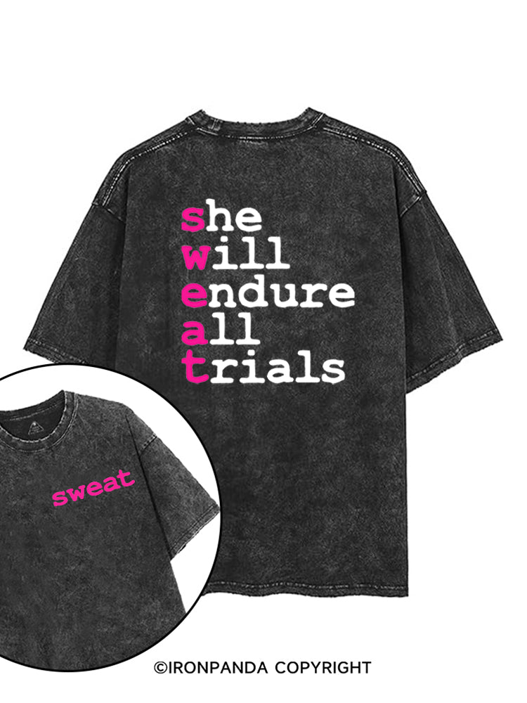 SWEAT She Will Endure All Trials printed Gym Shirt