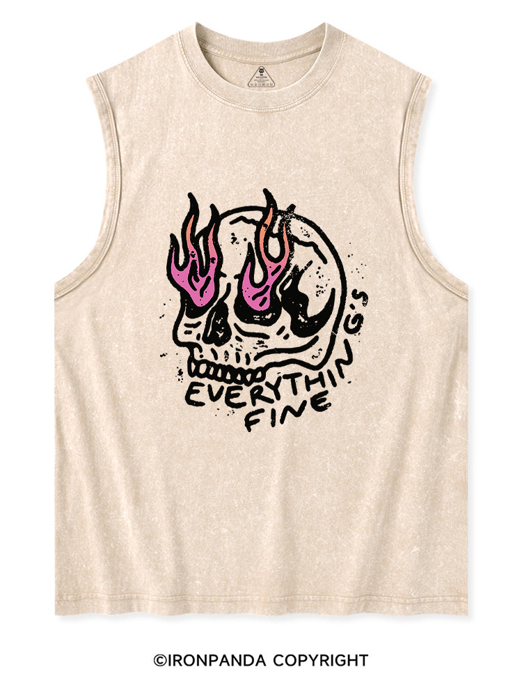 Everything is Fine Funny Skeleton Washed Tank