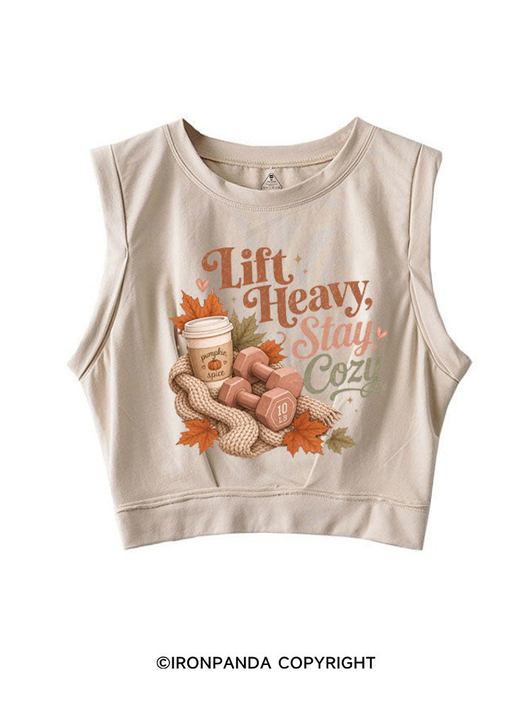 LIFT HEAVY STAY COZY SLEEVELESS CROP TOPS