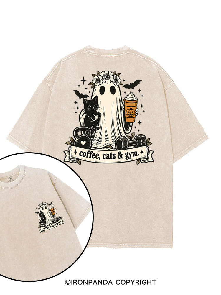 COFFEE, CATS & GYM HAPPY HALLOWEEN printed Gym Shirt
