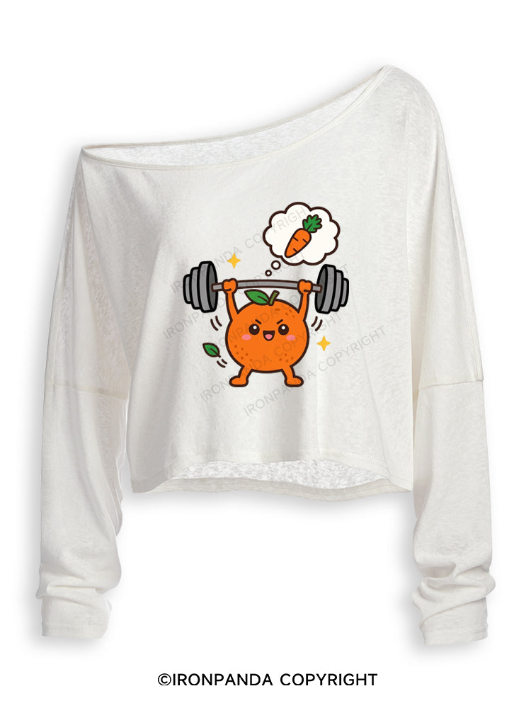 FUNNY ORANGE WORKOUT Off Shoulder Long Sleeve Crop Top