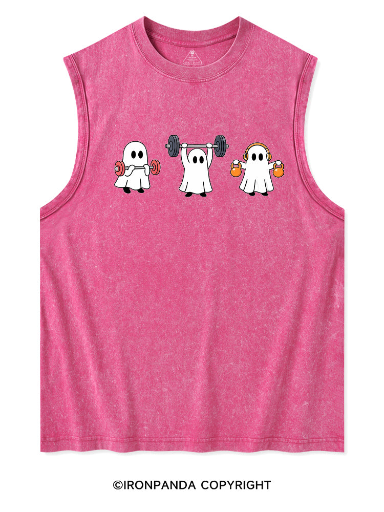 GHOST LIFTING WEIGHTS BARBELL GYM LOVERS Washed Tank