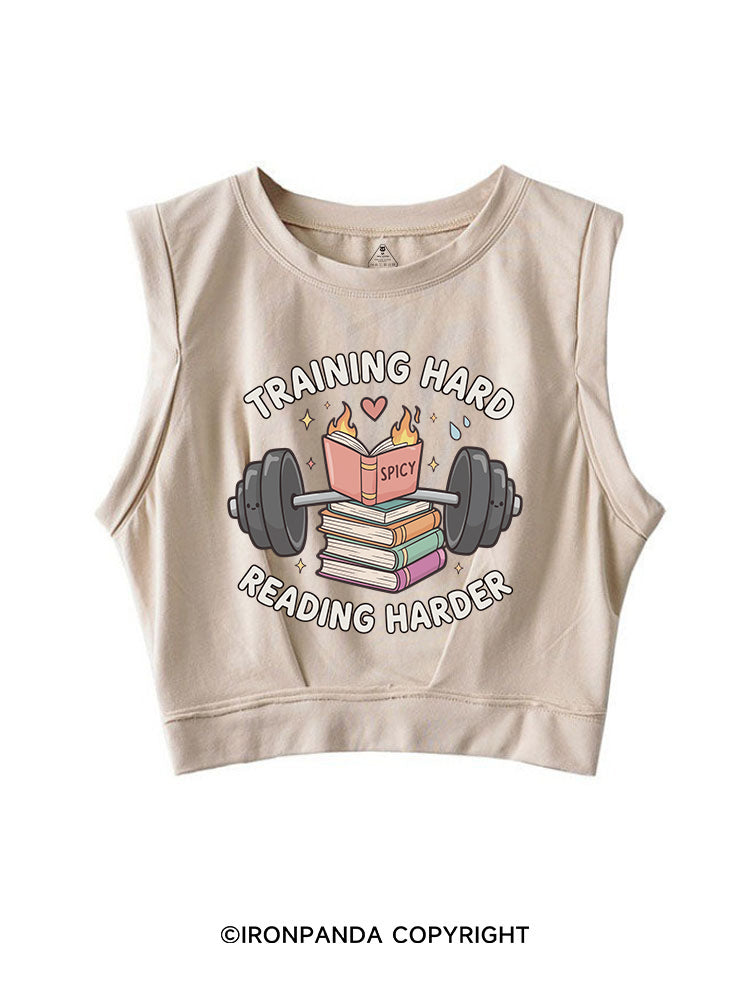 TRAINING HARD READING HARDER SLEEVELESS CROP TOPS