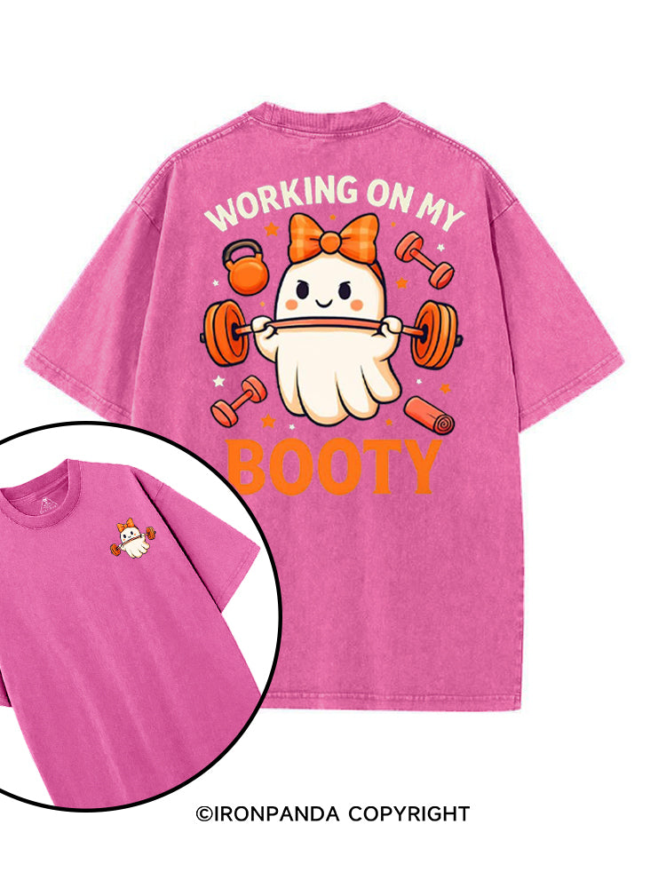 WORKING ON MY BOOTY FUNNY GHOST HALLOWEEN printed Gym Shirt