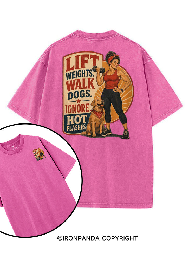 LIFT WEIGHTS WALK DOGS RETRO FITNESS printed Gym Shirt