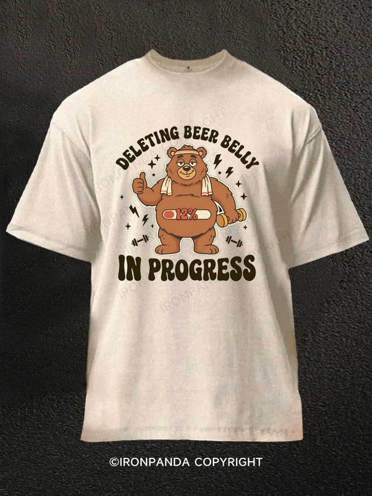 Deletin Beer Belly In Progress Funny Fitness Washed Gym Shirt