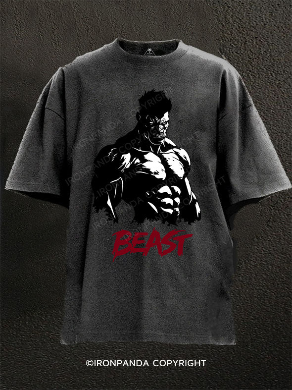 beast men Skull Washed Gym Shirt