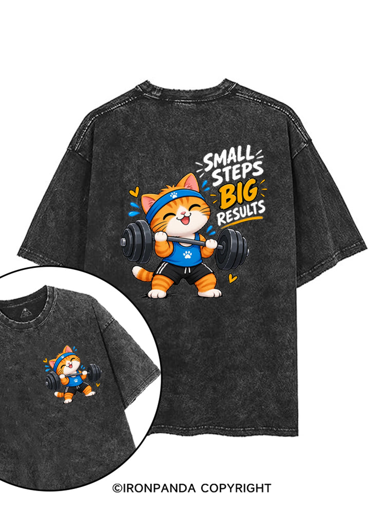 Small Steps Big Results Cute Cat Motivation printed Gym Shirt