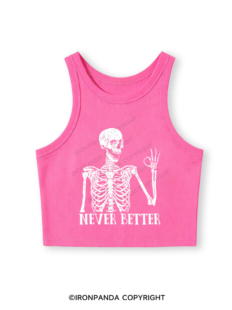 NEVER BETTER SKELETON Fitted Crop Tank Top