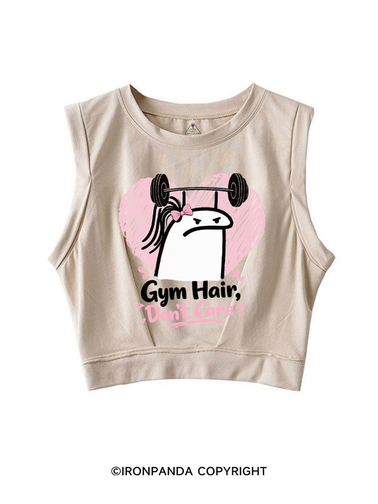 Gym Hair Don't Care Funny Gym SLEEVELESS CROP TOPS
