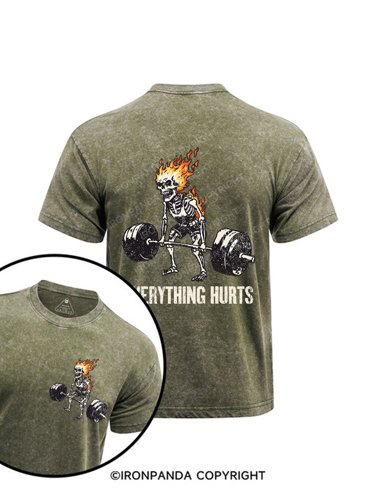 Everything Hurts Skeleton Printed Washed Gym Shirt