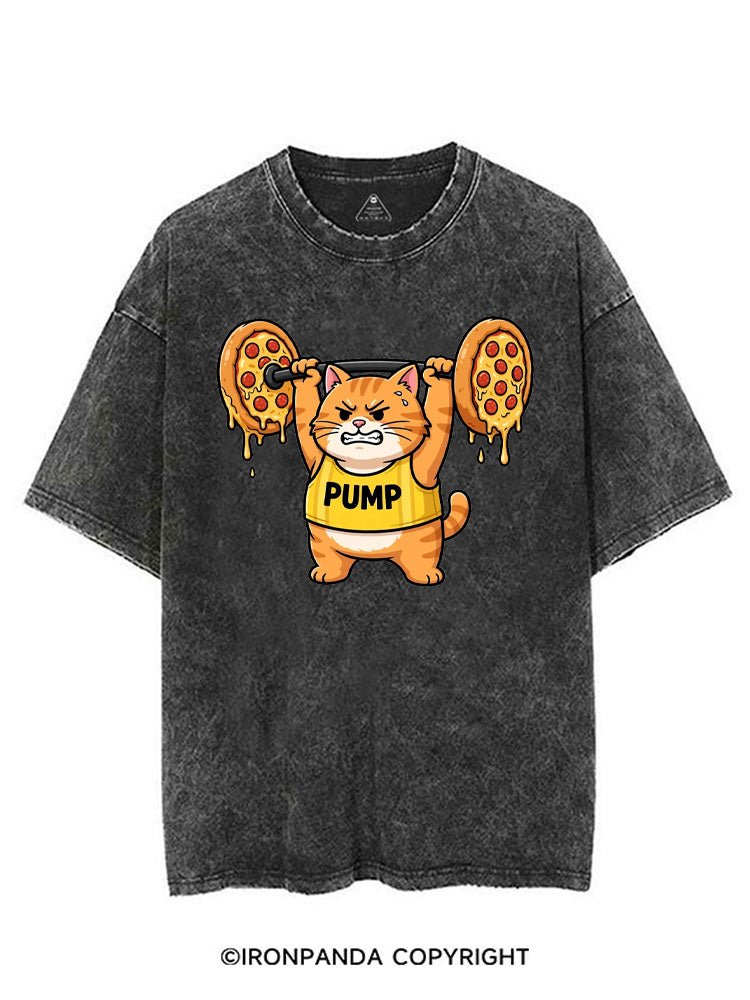 PUMP CAT LIFTING PEPPERONI PIZZA VINTAGE GYM SHIRT
