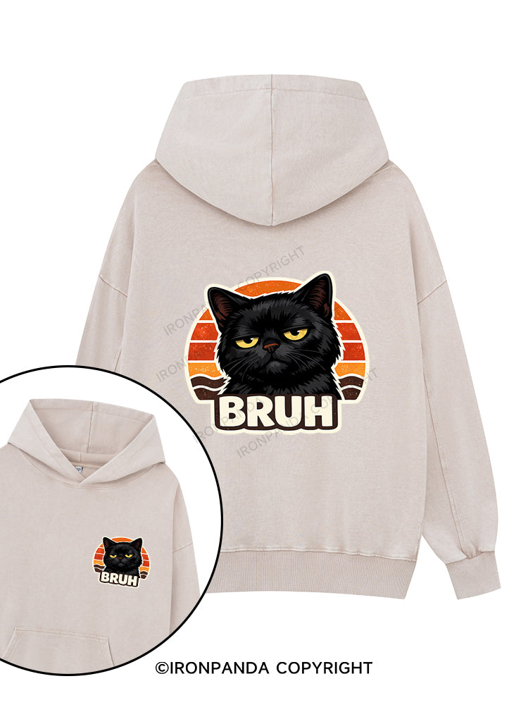 BRUH Printed Washed Gym Hoodie