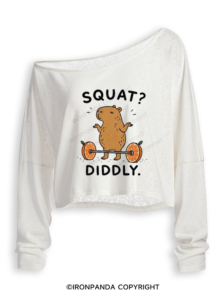 Capybara Squat Diddly Off Shoulder Long Sleeve Crop Top
