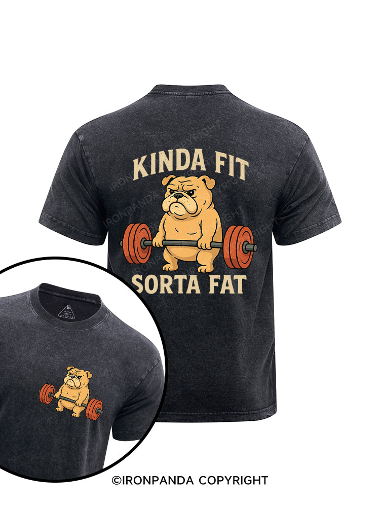 Kinda Fit Sorta Fat Dog Printed Washed Gym Shirt