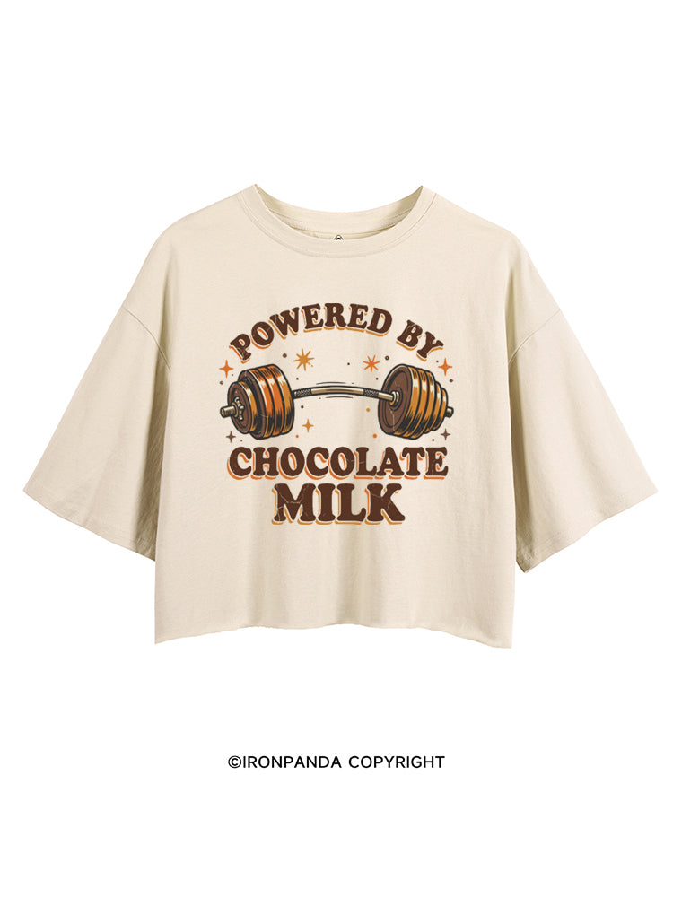 POWERED BY CHOCOLATE MILK FUNNY GYM CROP TOPS