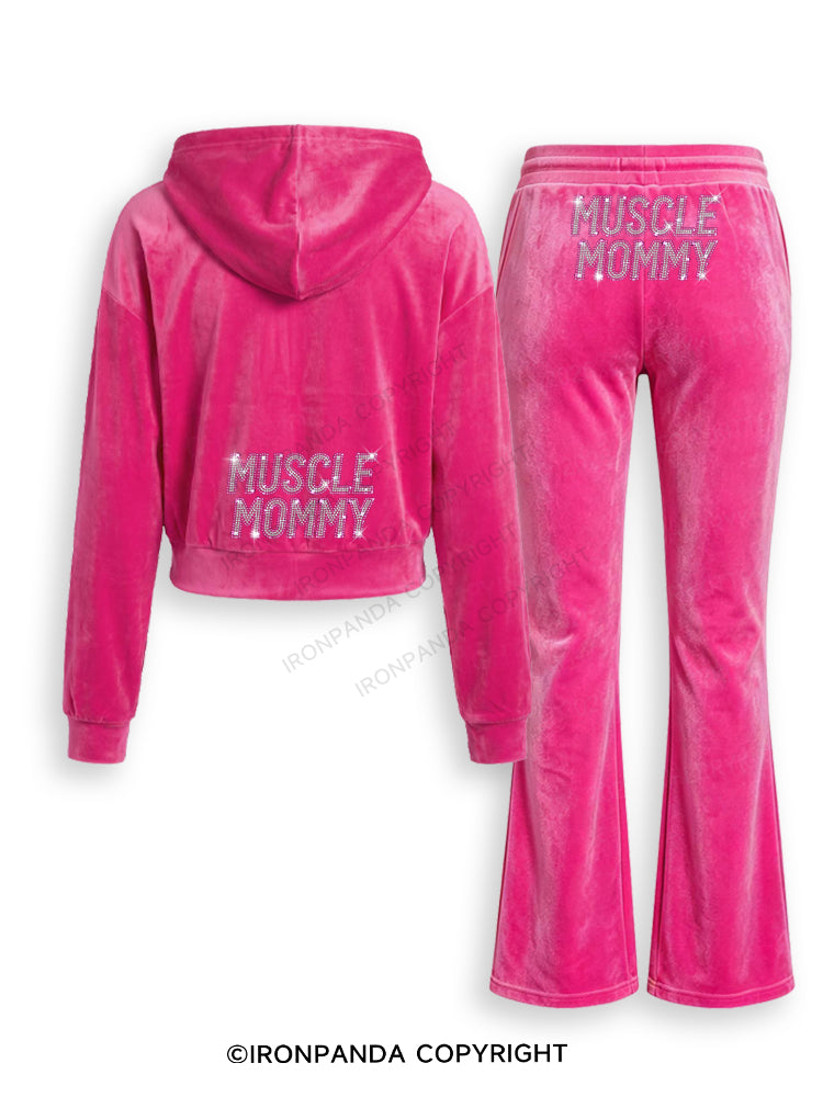 MUSCLE MOM Rhinestone Velvet Tracksuit Set