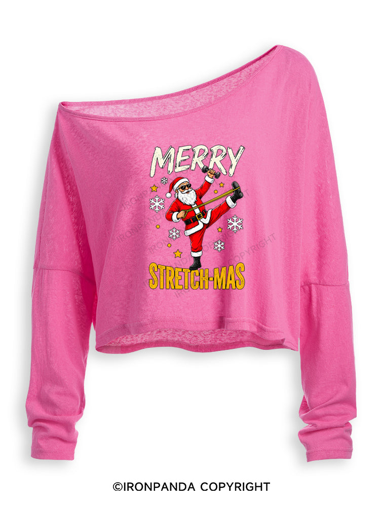 Merry Stretchmas Off Shoulder Long Sleeve Crop Top
